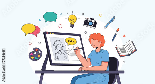Creative Process Depicted: Illustrating, Innovating, And Visualizing Concepts On Digital Canvas