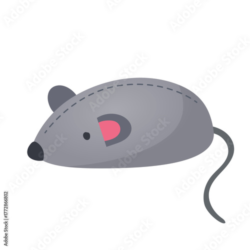 Cartoon illustration of a gray mouse pet toy isolated on white background. cute and playful design. 