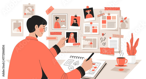 Creative Process Illustration With A Person Sketching Ideas And Planning Concepts
