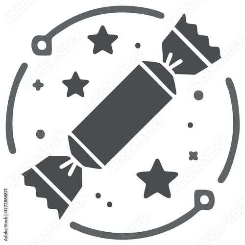 Decorative Wrapped Candy Bonbon with Stars and Sparkles Sweet Treat Graphic Icon