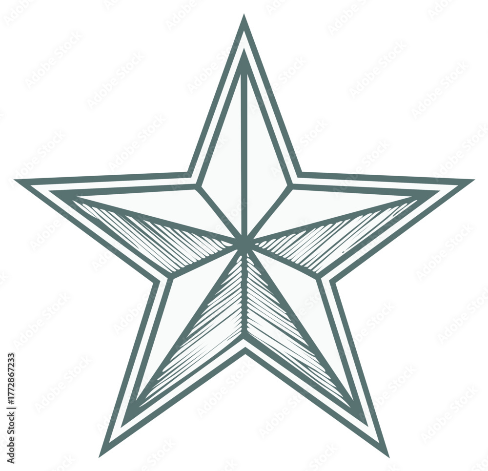 Obraz premium Classic Stylized Five Pointed Star Illustration with Geometric Lines and Shading