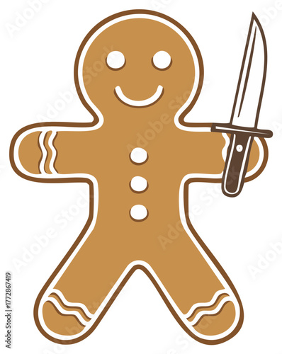 Gingerbread man holding a knife ready to attack cartoon character