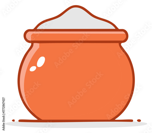 Earthenware Pot with Flour or Sugar, Kitchen, Home, Simple Vector Illustration