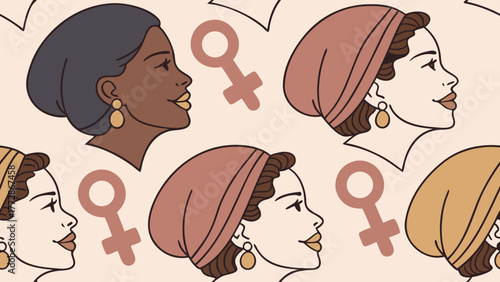 Creative Seamless Pattern With Different Women Portraits