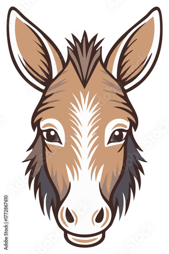 Cartoon Donkey Head Close Up Farm Animal Graphic Art