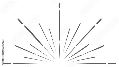 Hand drawn sunburst illustration with radiating light rays. Vintage style rising sun sketch.