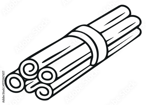 Cinnamon sticks bundle icon. Simple outline drawing of a fragrant spice for cooking and baking.