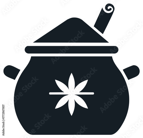 Traditional Pot with Lid and Cinnamon Stick Spices for Cooking