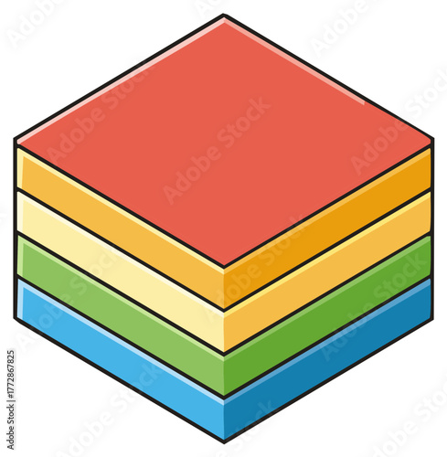 Stacked Isometric Squares in Red Yellow Green Blue Tones Colorful Illustration Layers Concept Graphic Design Element
