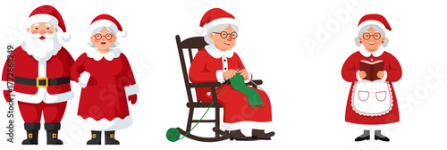 Santa and Mrs. Claus Together celebrating Christmas in festive attire, transparent background, isolated, vectorб ыуеб   