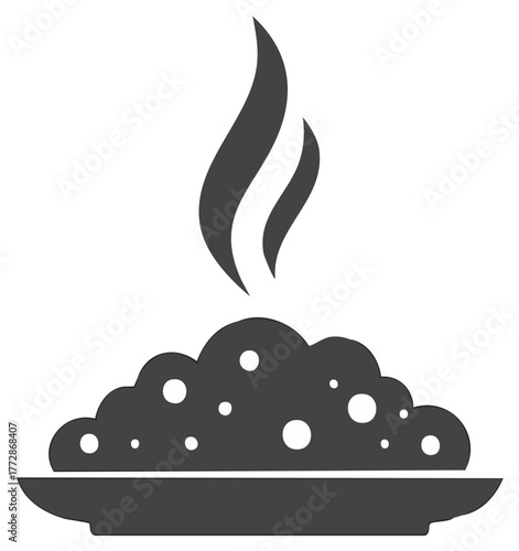 Simple vector icon of a plate with a freshly cooked hot meal and steam