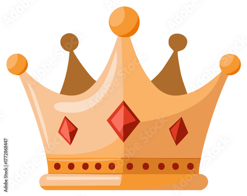 Cartoon Golden Crown with Red Jewels Elegant Symbol of Royalty Authority