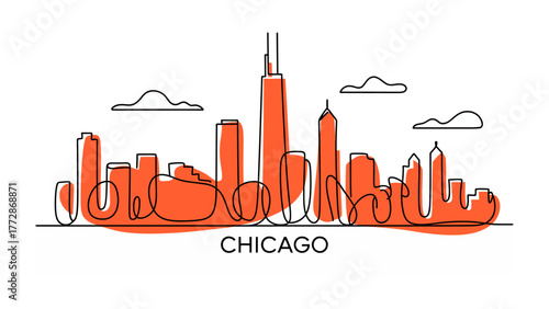 Chicago Skyline Illustration: A vibrant illustration showcasing Chicago's iconic skyline. The minimalist design captures the essence of the city's architectural grandeur.