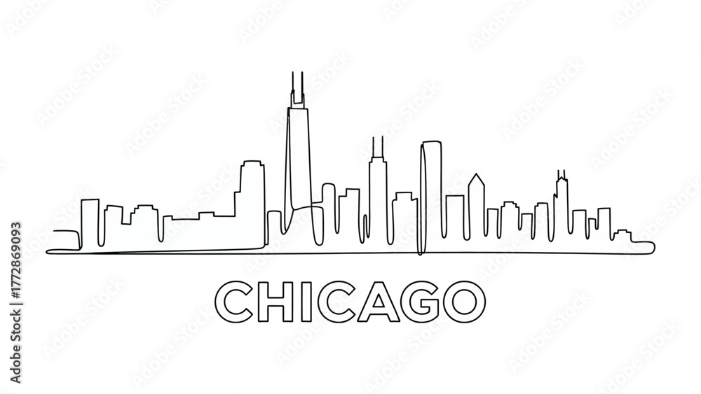 Obraz premium Chicago Skyline: A minimalistic line drawing showcases the iconic cityscape of Chicago, capturing the essence of its architectural grandeur.