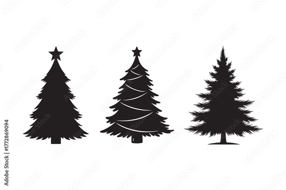 Obraz premium Christmas tree silhouette vector illustration, Set of black Christmas tree silhouette