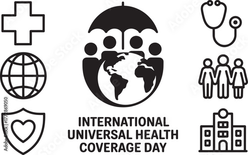 International Universal Health Coverage Day vector background with medical and health icons