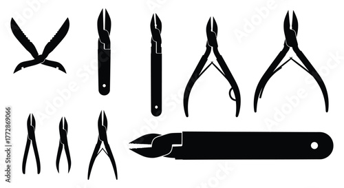 Collection of nail clippers in various shapes, essential tool for manicure and pedicure