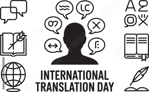 International Translation Day language communication person speech bubble icon set vector