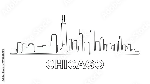 Chicago Skyline: A minimalistic line drawing showcases the iconic cityscape of Chicago, capturing the essence of its architectural grandeur.