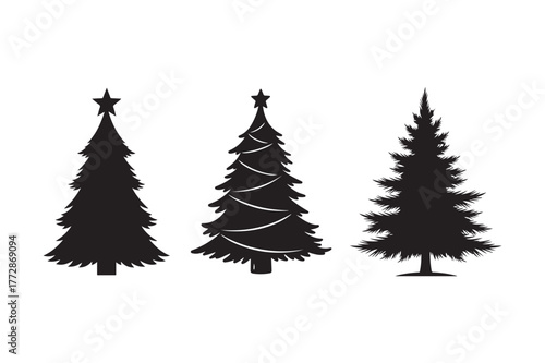 Christmas tree silhouette vector illustration, Set of black Christmas tree silhouette