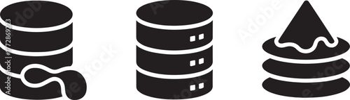 Set of database icons including server, storage, and data processing symbols