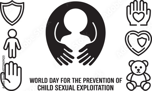 World Day Prevention of Child Sexual Exploitation. Icons of protection and care