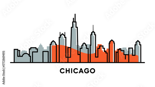 Chicago Skyline: An elegant skyline silhouette showcases the urban landscape, marked by towering structures and architectural grandeur, a testament to metropolitan excellence.