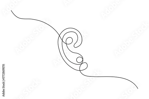 Human ear outline single line art simple abstract continuous drawing illustration