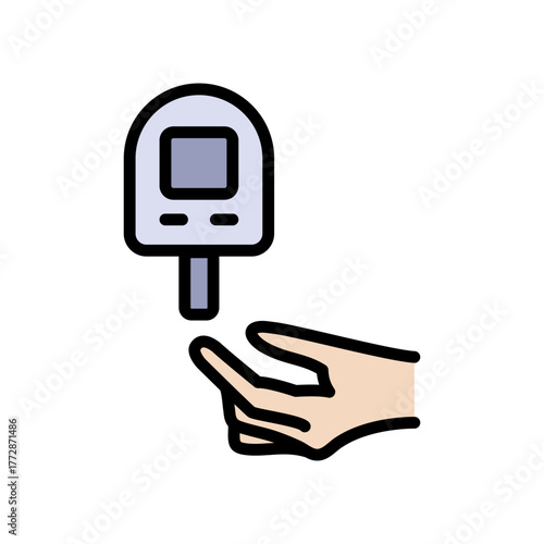 Glucometer, equipment for blood glucose monitoring. Diabetes testing color icon. Glucometer pharmacy symbol, logo illustration.