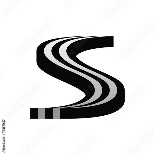 Abstract letter S Path with striped pattern, a bold and eyecatching design for logos and creative projects.