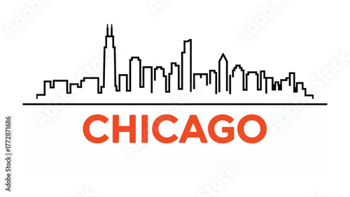 Chicago Skyline: A clean, minimalist line art representation of Chicago's iconic skyline, showcasing its renowned architecture and urban landscape.