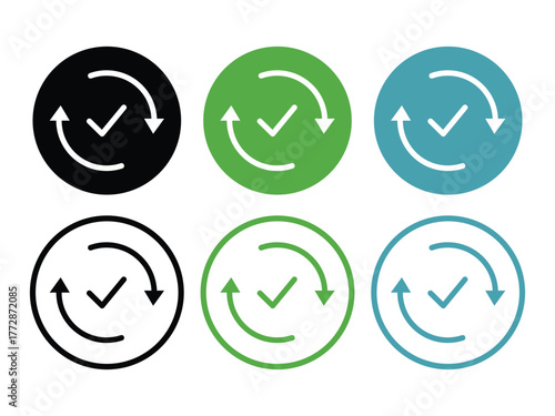  round checking process sync approved icon. Upgrade Update Refresh icon set. vector illustration. Verification processing icon
