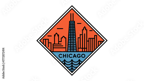 Chicago Cityscape Emblem: A bold emblem encapsulates the essence of Chicago's architectural splendor. Featuring iconic buildings. It is a symbol of urban innovation and civic pride.