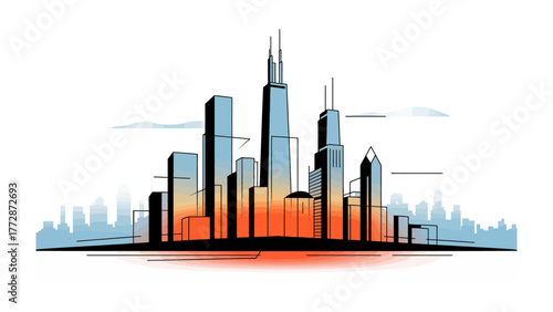 Skyline Silhouette: The silhouette of a cityscape against a gradient sky, symbolizing the city's unique charm, a modern landscape with architectural diversity.