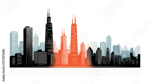 Urban Silhouette: An abstract representation of a sprawling city skyline, with towering skyscrapers and buildings outlined against the light.