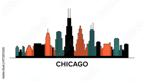 Chicago Skyline Silhouette: The striking outline of Chicago's iconic skyline. a representation of the city's unique architecture and urban development. 
