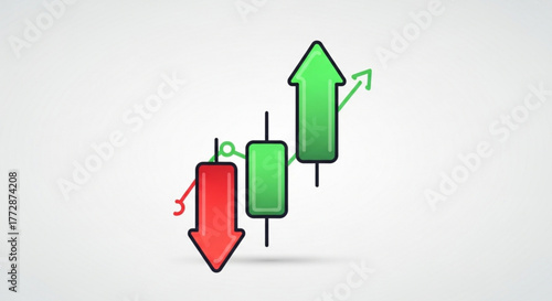 An illustration of a candlestick chart showing a bullish reversal pattern, indicating a potential upward trend in the market