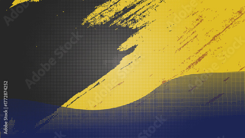 Dynamic modern abstract design featuring bold black and yellow color contrast with expressive brushstroke patterns and halftone effects. Perfect for creative posters, sports themes, music covers