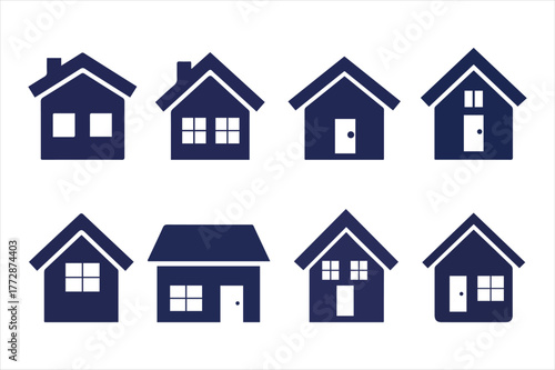 Collection of simple house icons representing residential buildings and properties