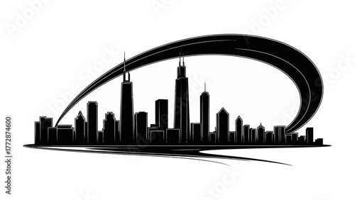 City Skyline Silhouette: Capturing the sharp contrast of towering skyscrapers against a bright sky, this image showcases the impressive architecture of a bustling metropolis.