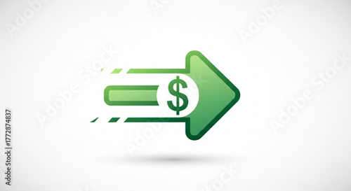 The green arrow with dollar sign represents fast money transfer, showing quick financial transactions and efficient payment processing