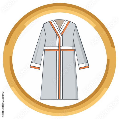 Stylized Bathrobe with Orange Trim in a Golden Circle Frame: Comfortable Indoor Clothing Illustration