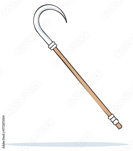 Curved metal hook on wooden handle tool illustration