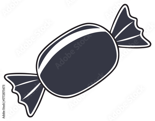 Illustration of a wrapped candy in dark color and white outline