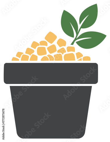 Young Green Plant Sprouting from Nutrients in a Flower Pot Vector Icon
