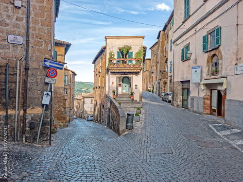 Cobbled Streets of Orvieto’s Historic Old Town in Umbria, Italy