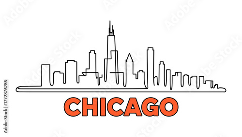 Chicago Skyline: A minimalistic line art showcases the iconic skyline, evoking the architectural grandeur of a bustling metropolis.