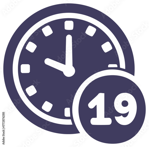 Clock Icon with Number 19 Overlay Symbolizing Time and Number
