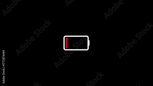 Low Battery Icon Red Indicator Empty Power Symbol Black Background Minimalist Graphic empty battery