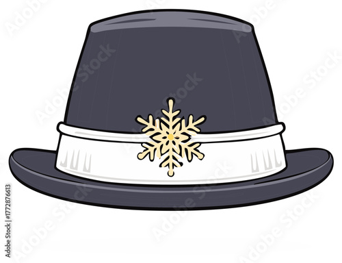 Black Top Hat with Snowflake Decoration Classic Holiday Headwear Winter Season